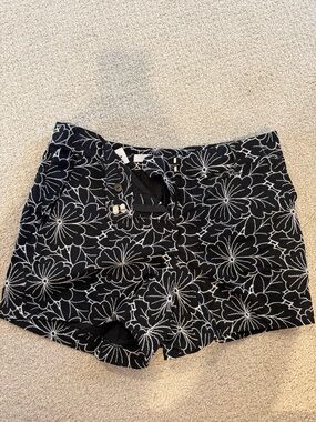 LOFT Black Shorts with White Floral Embroidery